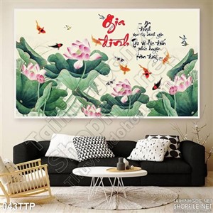 Tranh thư pháp hoa sen cá chép