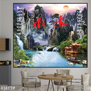 Tranh thư pháp thác nước đẹp