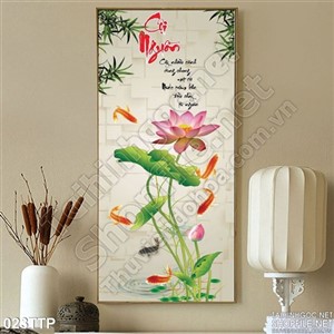 Tranh thư pháp hoa sen và cá chép