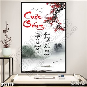 Tranh thư pháp hoa đào psd