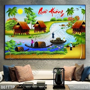 Tranh thư pháp quê hương in canvas