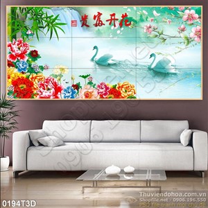 Tranh 3D đôi thiên nga treo tường