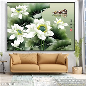 Tranh 3D hoa sen phong thủy treo tường