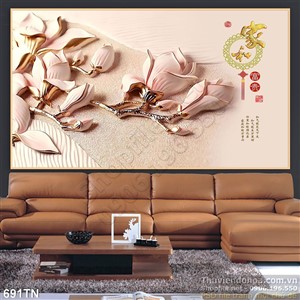 Tranh giả ngọc hoa sen thư pháp