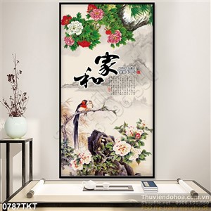 Tranh thư pháp hoa mẫu đơn phong thủy