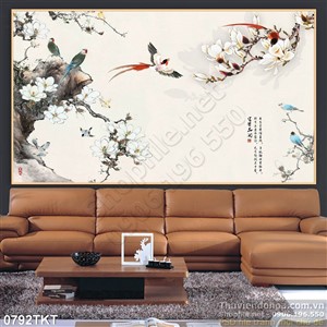 Tranh thư pháp hoa đào nghệ thuật