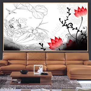 Tranh thư pháp hoa sen trang trí