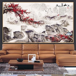 Tranh thư pháp hoa đào