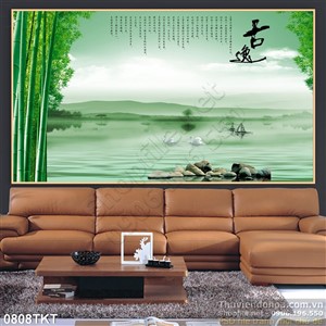 Tranh thư pháp cây trúc sơn thủy