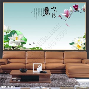 Tranh thư pháp hoa sen và hoa sứ