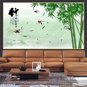 Tranh thư pháp cây trúc và chim én