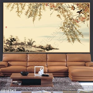 Tranh thư pháp làng quê trang trí