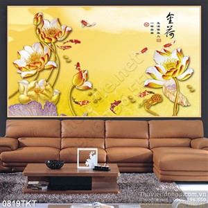 Tranh kim tiền hoa sen và cá chép