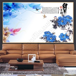 Tranh thư pháp hoa mẫu đơn nghệ thuật