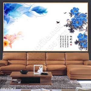 Tranh thư pháp hoa mẫu đơn xanh