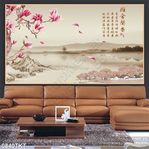 Tranh thư pháp phong cảnh hoa