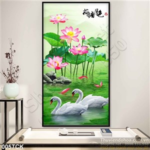 Tranh hoa sen, cá chép và thiên nga Tranh hoa sen, cá chép và thiên nga