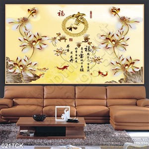 Tranh hoa sen, cá chép kim tiền trang trí Tranh hoa sen, cá chép kim tiền trang trí