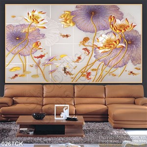 Tranh hoa sen, cá chép kim tiền phong thủy Tranh hoa sen, cá chép kim tiền phong thủy