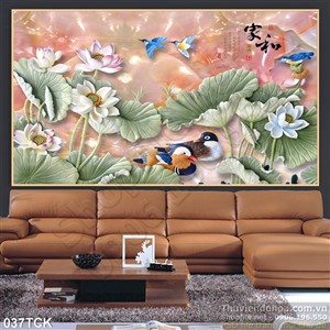 Tranh hoa sen, cá chép giả ngọc đẹp Tranh hoa sen, cá chép giả ngọc đẹp