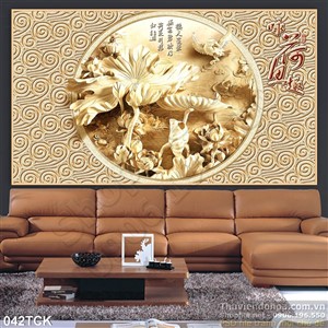 Tranh hoa sen, cá chép điêu khắc cổ điển Tranh hoa sen, cá chép điêu khắc cổ điển