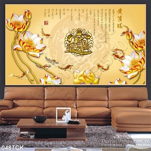 Tranh hoa sen, cá chép kim tiền vàng Tranh hoa sen, cá chép kim tiền vàng