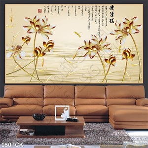 Tranh hoa sen, cá chép thư pháp kim tiền Tranh hoa sen, cá chép thư pháp kim tiền