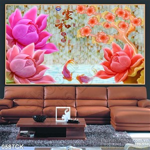 Tranh hoa sen, cá chép giả ngọc Tranh hoa sen, cá chép giả ngọc