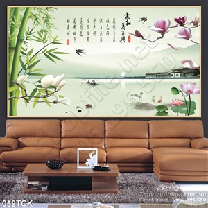 Tranh hoa sen, cá chép phong cảnh Tranh hoa sen, cá chép phong cảnh