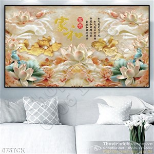 Tranh hoa sen, cá chép giả ngọc treo tường Tranh hoa sen, cá chép giả ngọc treo tường