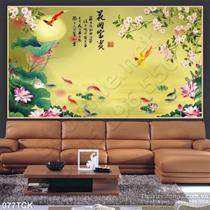 Tranh hoa sen, cá chép mùa xuân Tranh hoa sen, cá chép mùa xuân