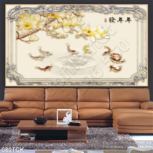 Tranh hoa sen, cá chép và hoa đào Tranh hoa sen, cá chép và hoa đào