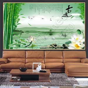 Tranh hoa sen, cá chép thư pháp treo tường Tranh hoa sen, cá chép thư pháp treo tường