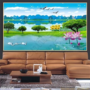 Tranh hoa sen và phong cảnh Tranh hoa sen và phong cảnh