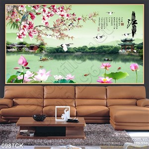 Tranh hoa sen, cá chép chim hạc Tranh hoa sen, cá chép chim hạc