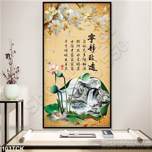 Tranh hoa sen và hoa đào kim tiền Tranh hoa sen và hoa đào kim tiền