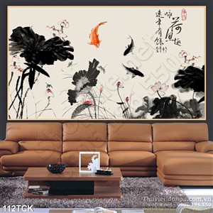 Tranh hoa sen, cá chép thư pháp Tranh hoa sen, cá chép thư pháp