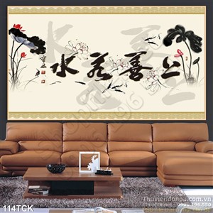 Tranh hoa sen thư pháp treo tường Tranh hoa sen thư pháp treo tường