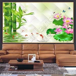 Tranh hoa sen, cá chép trang trí spa Tranh hoa sen, cá chép trang trí spa