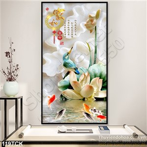 Tranh hoa sen, cá chép giả ngọc thư pháp Tranh hoa sen, cá chép giả ngọc thư pháp
