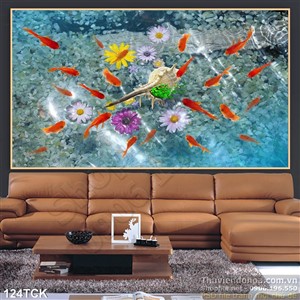 Tranh hoa sen, cá chép hiện đại Tranh hoa sen, cá chép hiện đại