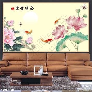 Tranh hoa sen, cá chép và ánh trăng