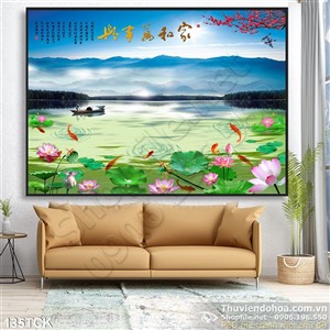 Tranh hoa sen, cá chép mùa xuân Tranh hoa sen, cá chép mùa xuân