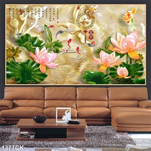 Tranh hoa sen, cá chép giả ngọc  trang trí Tranh hoa sen, cá chép giả ngọc  trang trí