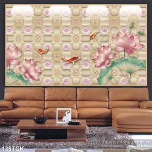 Tranh hoa sen, cá chép giả ngọc in gạch Tranh hoa sen, cá chép giả ngọc in gạch