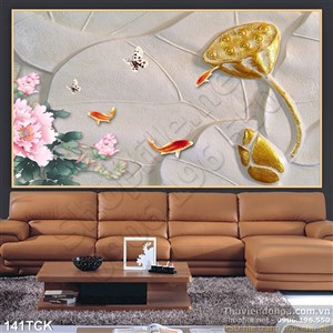 Tranh hoa sen, cá chép giả ngọc treo tường Tranh hoa sen, cá chép giả ngọc treo tường