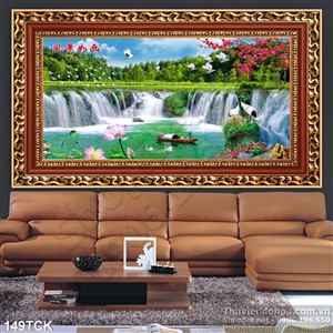 Tranh hoa sen, cá chép và phong cảnh Tranh hoa sen, cá chép và phong cảnh