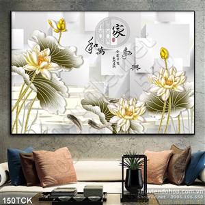 Tranh hoa sen, cá chép giả ngọc kim tiền Tranh hoa sen, cá chép giả ngọc kim tiền