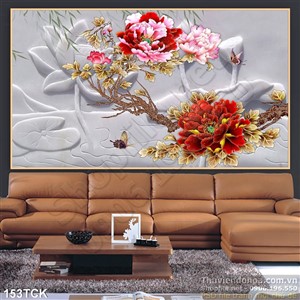 Tranh hoa sen, cá chép và mẫu đơn Tranh hoa sen, cá chép và mẫu đơn