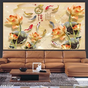 Tranh hoa sen, cá chép quần tụ giả ngọc Tranh hoa sen, cá chép quần tụ giả ngọc